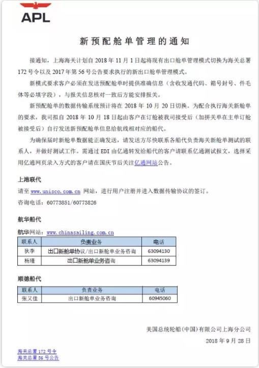 出口海運通知!10月20日上海口岸實行新艙單制度海運出口,違者將無法上船