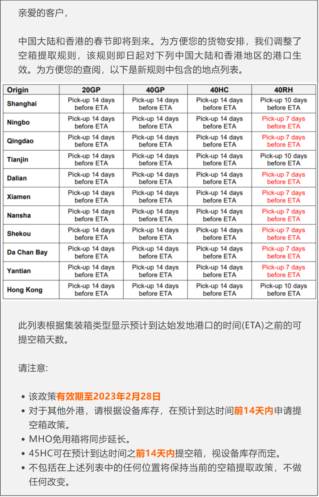 多家船公司發布春節期間免費用箱